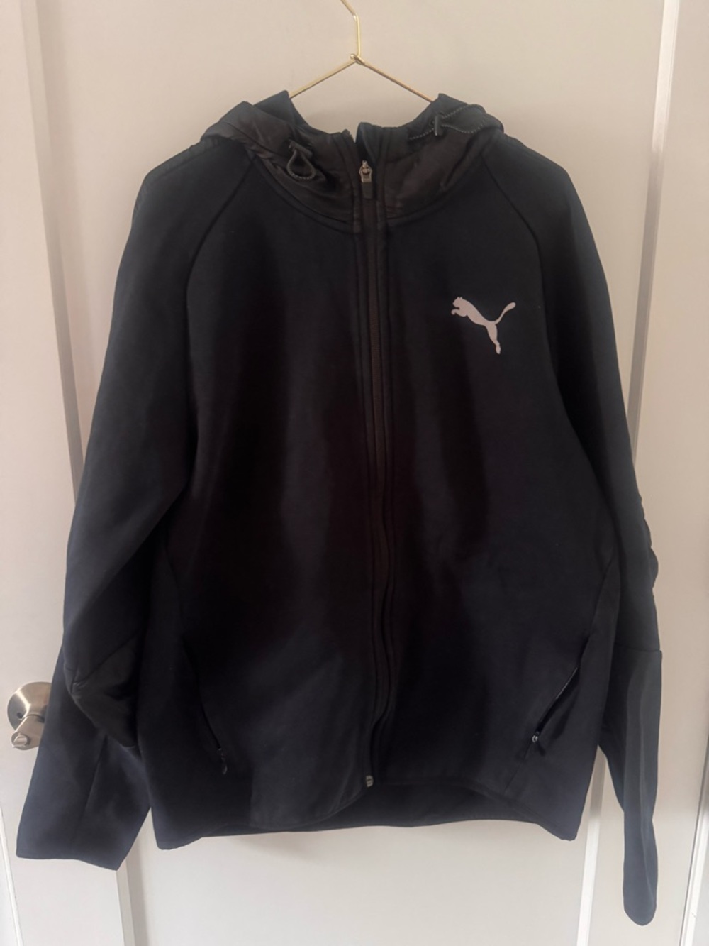 Puma Black Full-Zip Hooded Sweatshirt with White Logo size large